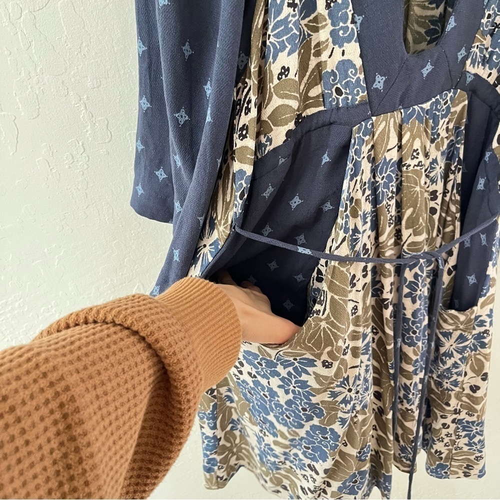 Free People Tallulah Mini Dress Blue Boho Kimono Short Sleeve XS - Picture 6 of 11